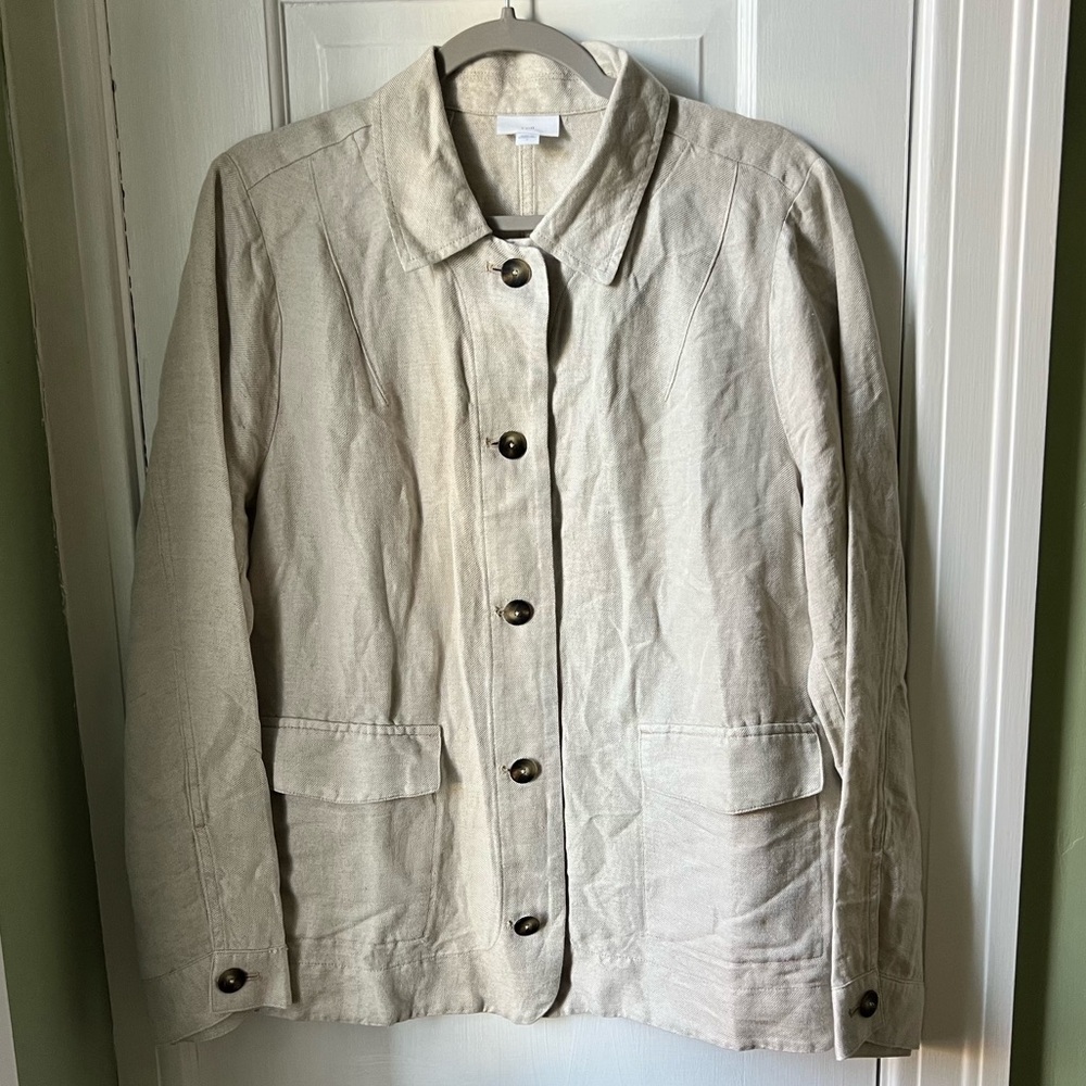 J Jill Linen Blend Beige Blazer Jacket Women’s Size Large